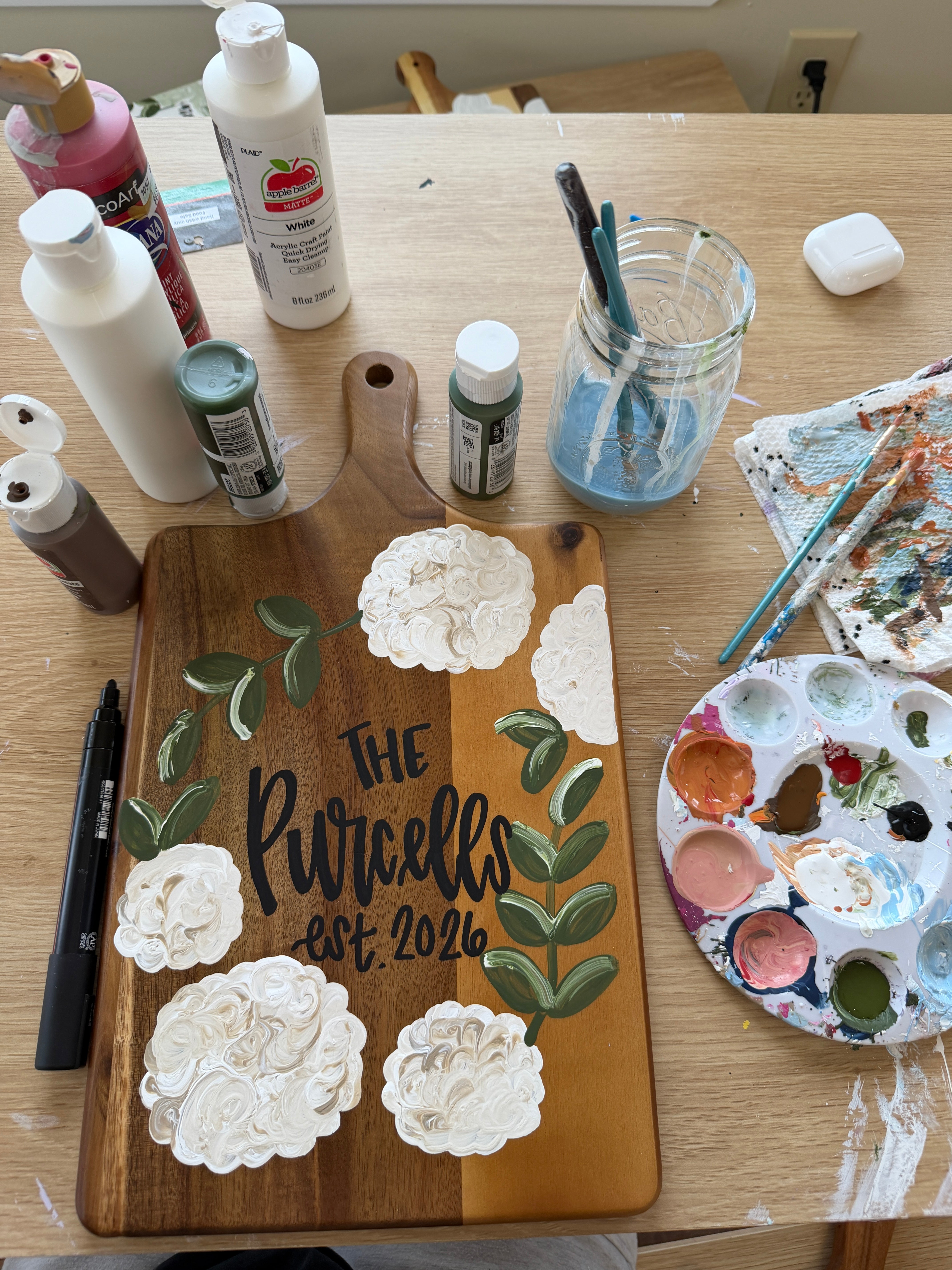 Custom Last Name Charcuterie Board: Hand-Painted Acacia Wood