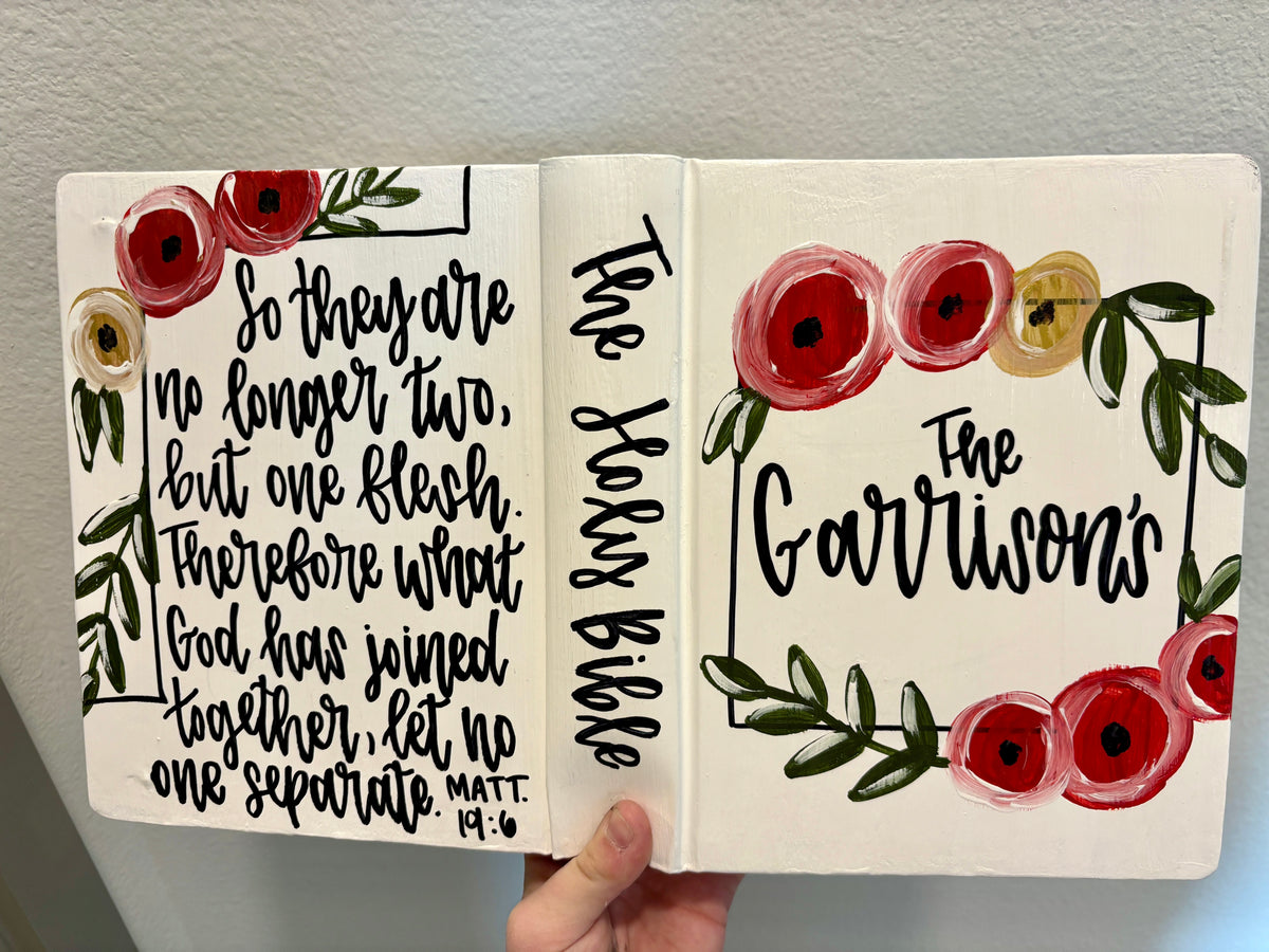 Scripture Memory Gold Lettering Red & Gold Florals Handpainted Bible – Bayou Lettering
